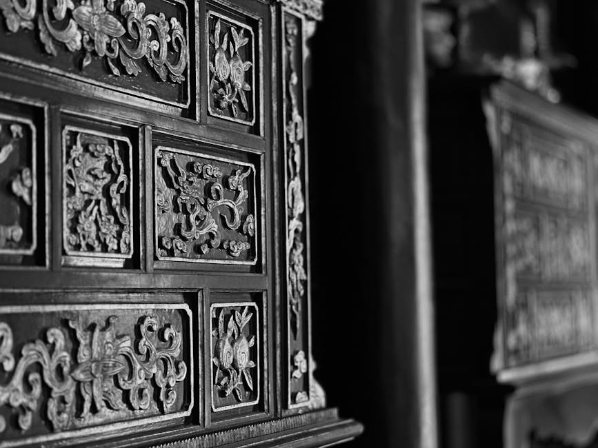 Detailed wood carving representing the heritage and precision of our financial firm