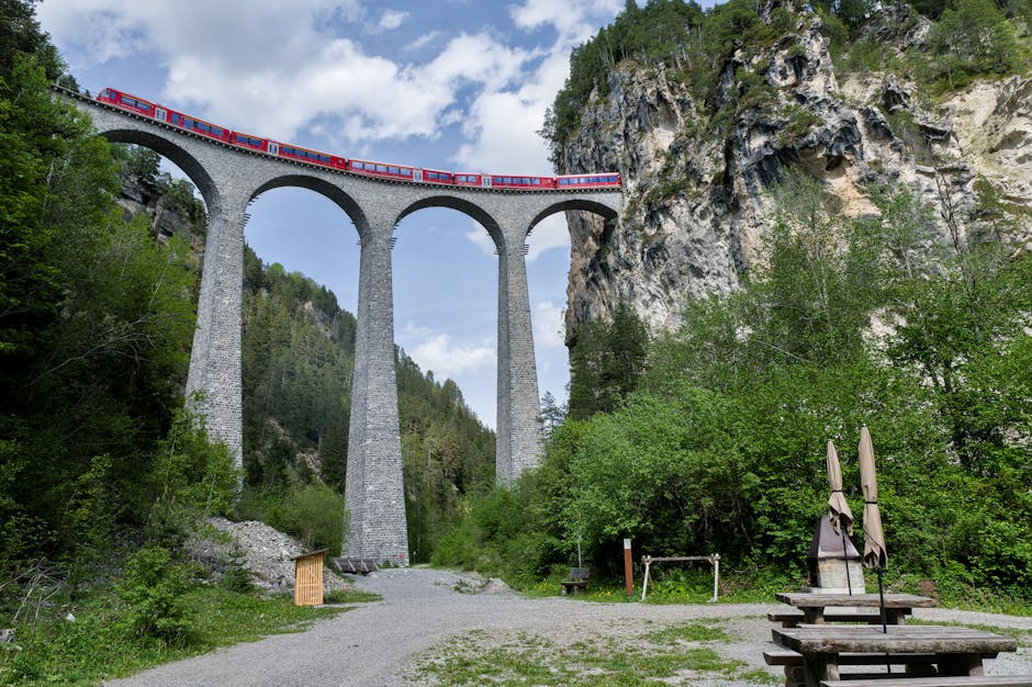 High stone viaduct with train representing infrastructure and structural projects